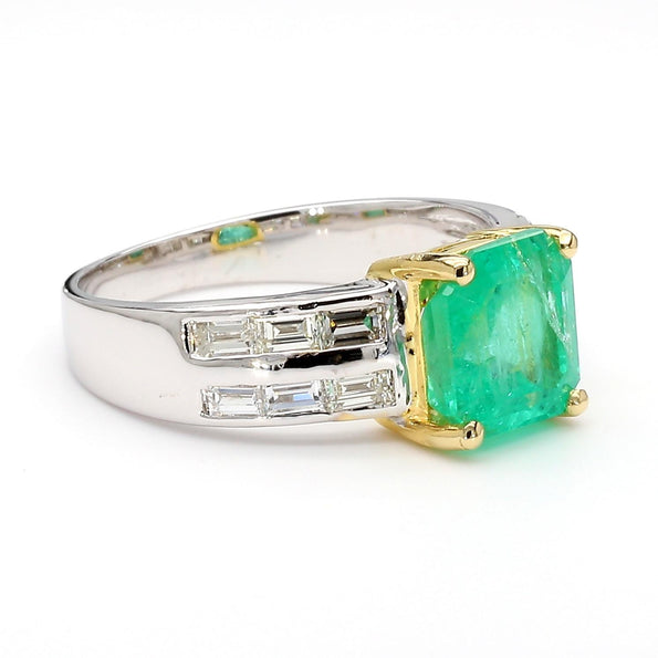 2.62 Carat Colombian Emerald Square and Diamond 14K White Gold Cocktail Ring