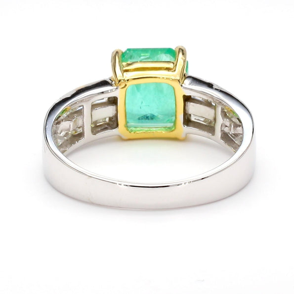 2.62 Carat Colombian Emerald Square and Diamond 14K White Gold Cocktail Ring