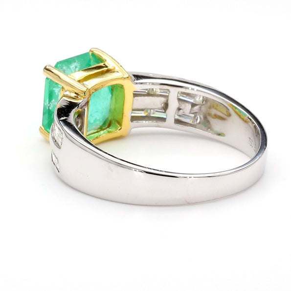 2.62 Carat Colombian Emerald Square and Diamond 14K White Gold Cocktail Ring