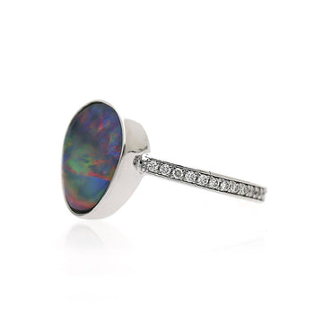 2.70 Carat Black Opal Freeform Shape Bezel Set 18K White Gold Ring – Assay Jewelers