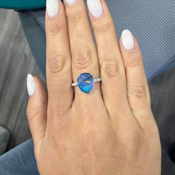 2.70 Carat Black Opal Freeform Shape Bezel Set 18K White Gold Ring – Assay Jewelers
