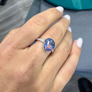 2.70 Carat Black Opal Freeform Shape Bezel Set 18K White Gold Ring – Assay Jewelers