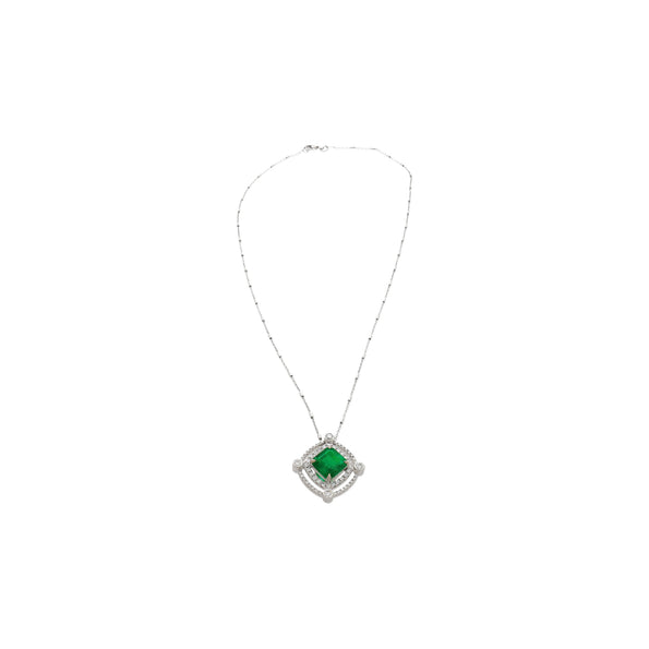 Collier en or blanc 18k avec émeraude colombienne vert Muzo de 2,72 carats, certifiée GRS, faible huilage