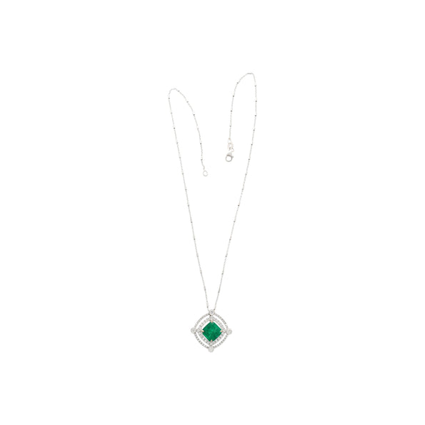 2,72 carats Collier en or blanc 18k avec émeraude colombienne verte Muzo certifiée GRS, à faible huilage