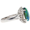 2.78 Carat Black Opal and Diamond Halo Platinum Filigree Ring