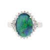 2.78 Carat Black Opal and Diamond Halo Platinum Filigree Ring