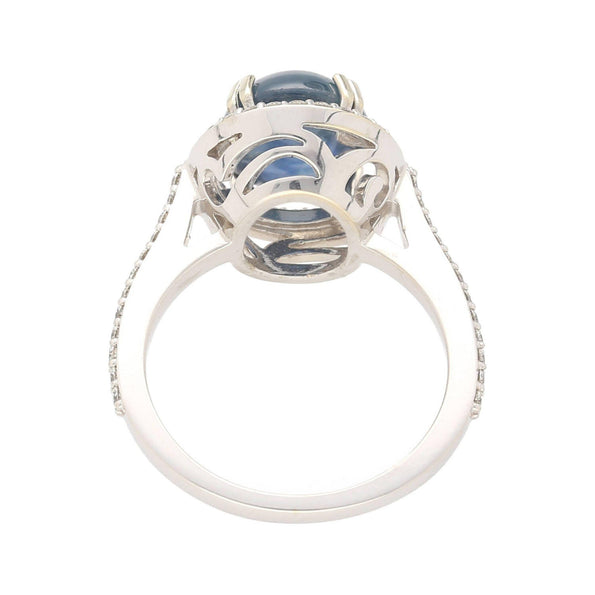 2.80 Carat Oval Cabochon Blue Star Sapphire and Diamond Halo Ring