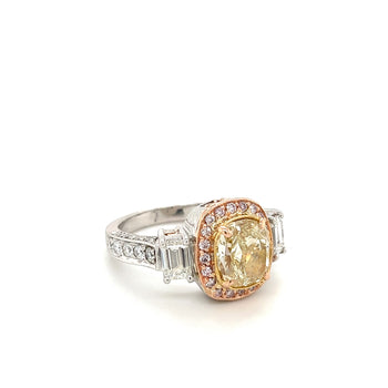 2.85 Carat GIA certified Yellow Cushion Diamond in Art Deco Style Ring – Assay Jewelers