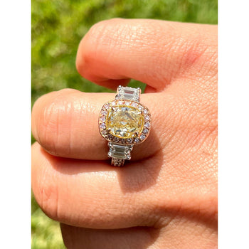 2.85 Carat GIA certified Yellow Cushion Diamond in Art Deco Style Ring – Assay Jewelers