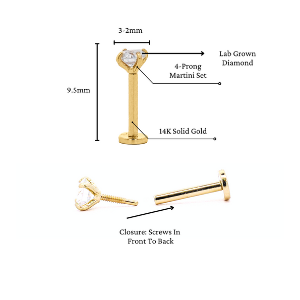 2mm Diamond in 14K Gold Flat Back Stud Earring