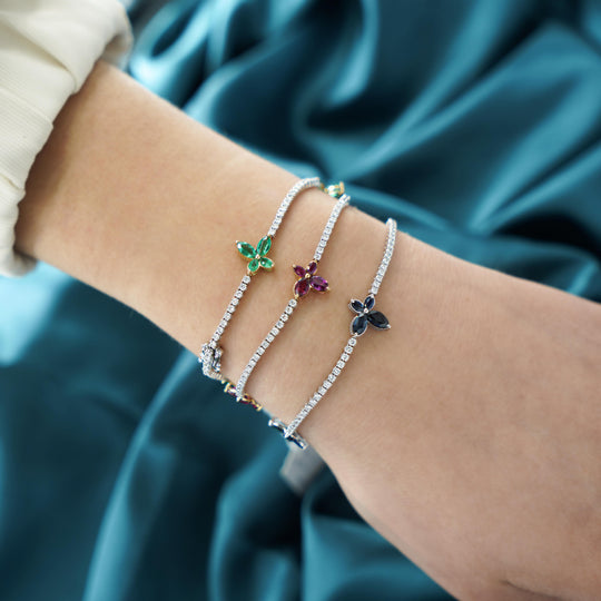 3-4 Carat Butterfly Charm Diamond & Precious Gem Tennis Bracelet