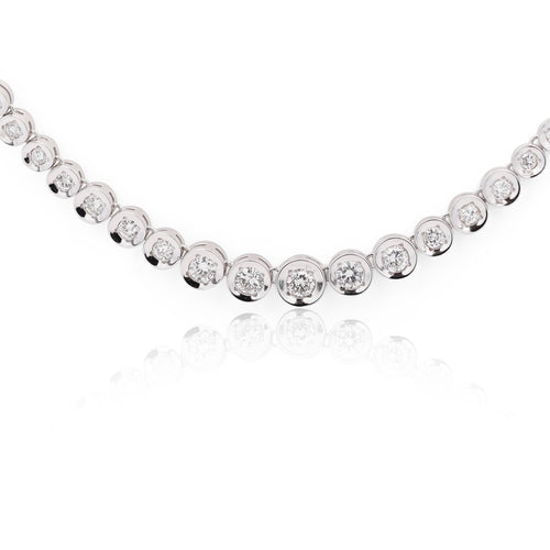 3 Carat Graduated Thick Bezel Diamond Platinum Tennis Necklace