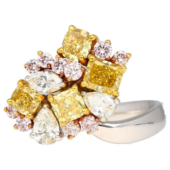 3カラットのピンク、イエロー、ホワイトのマルチカットダイヤモンドクラスター、プラチナと18KゴールドのRing – Assay Jewelers