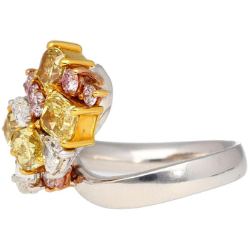 3カラットのピンク、イエロー、ホワイトのマルチカットダイヤモンドクラスター、プラチナと18KゴールドのRing – Assay Jewelers