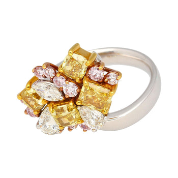 3カラットのピンク、イエロー、ホワイトの多面カットダイヤモンドクラスター、プラチナと18KゴールドのRing – Assay Jewelers