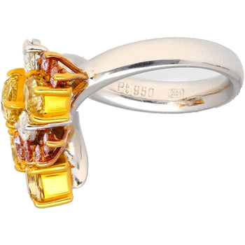 3カラットのピンク、イエロー、ホワイトのマルチカットダイヤモンドクラスター、プラチナと18Kゴールド Ring – Assay Jewelers