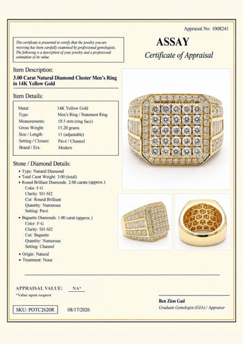3 Carat Round & Baguette Diamond 14K Gold Mens Cluster Ring – Assay Jewelers