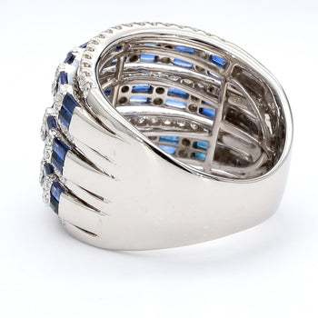 3 Carat Sapphire and Diamond 18K White Gold 3 Row Wide Band Ring – Assay Jewelers