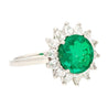 3.02 Carat Vivid Green Round Cut Colombian Emerald and Diamond Halo Platinum Ring