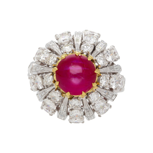 3.04 Carat Star Ruby No-Heat Burma & Diamond 18K Gold Sunburst Ring