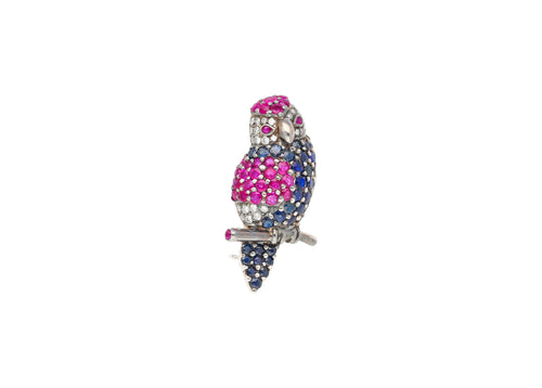 3.14 Carat Pink & Blue Sapphire & Diamond Pave in 18K White Gold Parrot Brooch