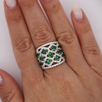 3.25 Carat Tsavorite Garnet & Diamond Platinum Wavy Wide Band Ring – Assay Jewelers