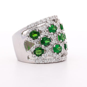 3.25 Carat Tsavorite Garnet & Diamond Platinum Wavy Wide Band Ring – Assay Jewelers