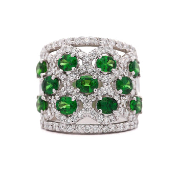 3.25 Carat Tsavorite Garnet & Diamond Platinum Wavy Wide Band Ring – Assay Jewelers