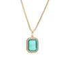 3.47 Carat Emerald Cut Emerald Milgrain Bezel 18K Yellow Gold Pendant Necklace