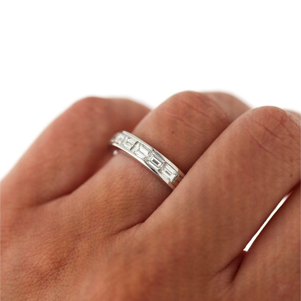 3.5 Carat Emerald Cut East West Diamond Channel Platinum Eternity Wedding Band