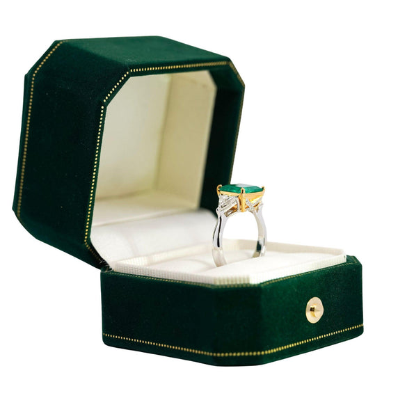 3.5 Carat Emerald & Diamond Three Stone Engagement Ring