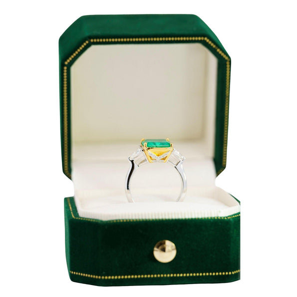 3.5 Carat Emerald & Diamond Three Stone Engagement Ring