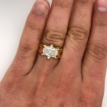 3.5 Carat Lab Diamond Oval Cut Solitaire Mens Ring in 14K Yellow Gold – Assay Jewelers
