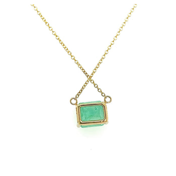3.66 Carat Emerald Cut Colombian Emerald Solitaire East West Pendant Necklace in 14K Yellow Gold – Assay Jewelers