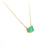 3.66 Carat Emerald Cut Colombian Emerald Solitaire East West Pendant Necklace in 14K Yellow Gold