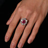3.80 Carat Oval Cut No Heat Burma Ruby Ring With Round Diamond Halo in Platinum