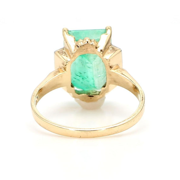 3.95 Carat Emerald & Diamond Milgrain Vintage 14K Gold Ring