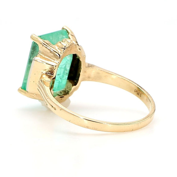 3.95 Carat Emerald & Diamond Milgrain Vintage 14K Gold Ring