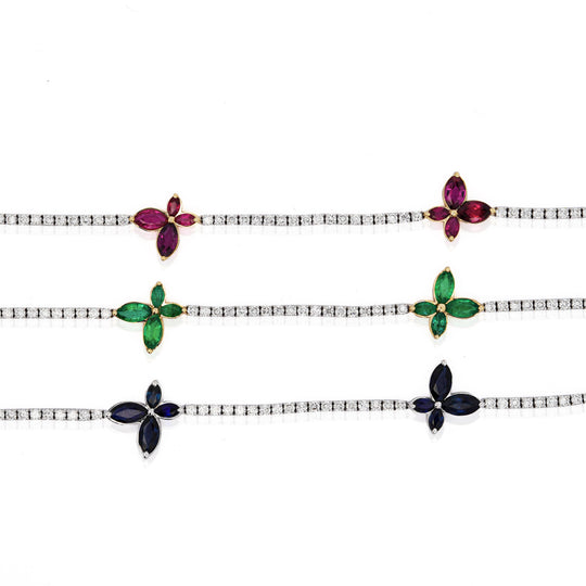 4 Carat Sapphire Butterfly and Diamond 14K White Gold Tennis Bracelet