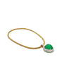 44 Carat Heart Shaped Emerald Pendant with Round Cut Diamond Halo in 18K Gold Necklace