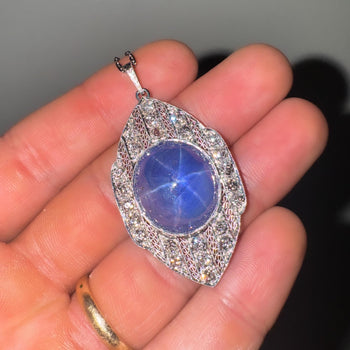 45 Carat Star Sapphire Ceylon No Heat Blue Art Deco Pendant – Assay Jewelers