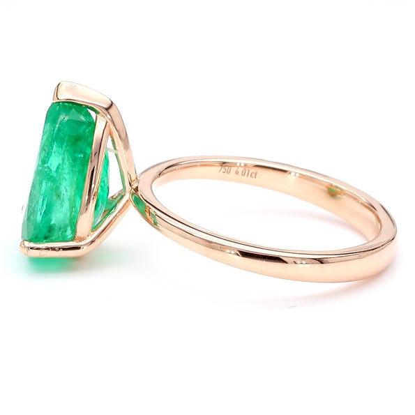 4.01 Carat Pear Cut Rich Green Emerald Solitaire 18K Rose Gold Ring