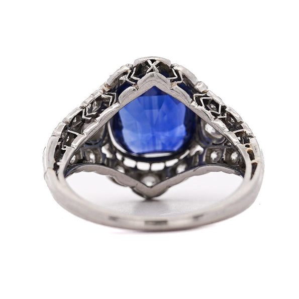 4.02 Carat No Heat Ceylon Sapphire In Platinum Art Deco Ring
