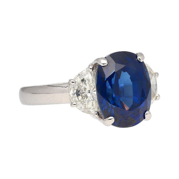 4.22ct Vivid Blue Oval Cut Sapphire & Diamond 3 Stone Ring – Assay Jewelers