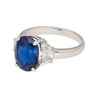 4.22ct Vivid Blue Oval Cut Sapphire & Diamond 3 Stone Ring