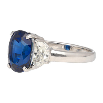 4.22ct Vivid Blue Oval Cut Sapphire & Diamond 3 Stone Ring – Assay Jewelers