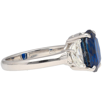 4.22ct Vivid Blue Oval Cut Sapphire & Diamond 3 Stone Ring – Assay Jewelers