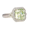 4.26 Carat Radiant Cut Fancy Yellowish Green SI1 Clarity Diamond Ring