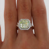 4.26 Carat Radiant Cut Fancy Yellowish Green SI1 Clarity Diamond Ring