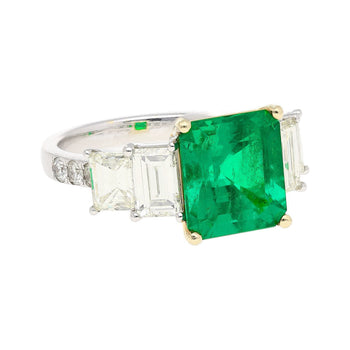 4.26 Carat Vivid Green Colombian Muzo Mine Emerald & Emerald Cut Side Diamond Ring – Assay Jewelers